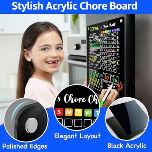 PigPotParty Black Acrylic Magnetic Chore Chart for Kids, 12x16 Inch, 1 Pack - Image 2