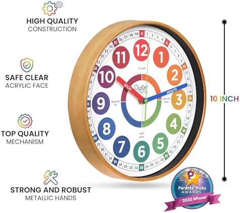 Oyster&Pop Kids Wall Clock - Silent 10" Analog Learning Clock for Classroom - Image 3