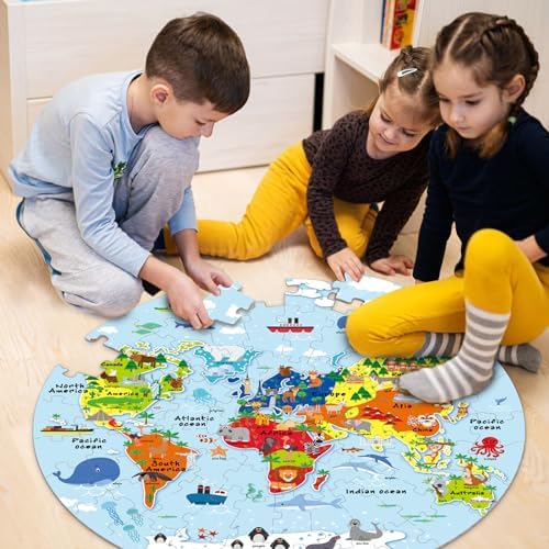 2 Sets World Puzzle United States Map Puzzle with Poster World and US Geography Jumbo Round Floor Puzzles Jigsaw for Kids Ages 3-5 Educational Learning Toys Puzzles Valentines Birthday Gift 70 Pieces - Image 6