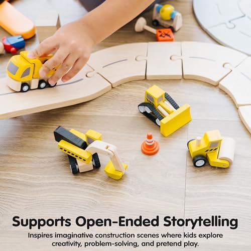 PlanToys® Road Construction Set Wooden Montessori Imaginative Kids Motor Toy - Image 5