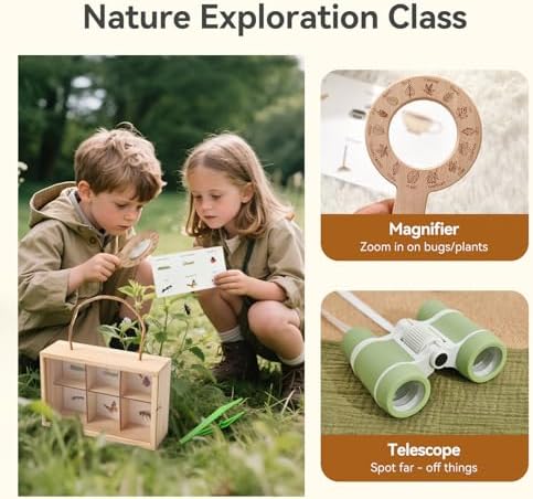 Wooden Scavenger Hunt for Kids Ages 4-8, 6-in-1 Explorer Kit, Bug Catching Kit with Scavenger Hunt Cards, Storage Box, Dice, Magnifying Glass, Indoor/Outdoor Games for Kids Ages 4+ - Image 3
