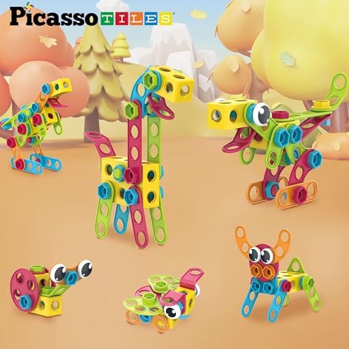 PicassoTiles 115 Piece Building Blocks Set Kids STEM Toy Construction Engineering Sensory Toys Kit Block Children Early Education Playset with FREE IdeaBook, Clickable Ratchet Age 3+ Boys Girls PTN115 - Image 4