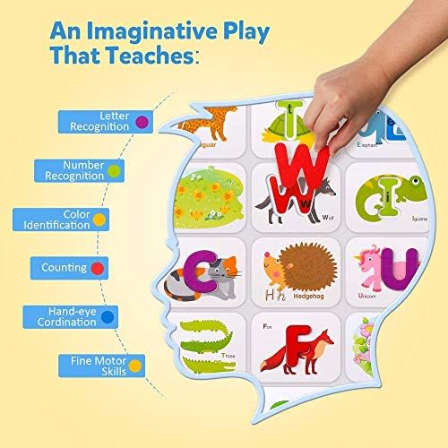 Coogam Numbers and Alphabets Flash Cards Set - ABC Wooden Letters and Numbers Animal Pattern Board Matching Puzzle Game Montessori Educational Learning Toys Gift for Preschool Kids Age 3 4 5 Years - Image 3