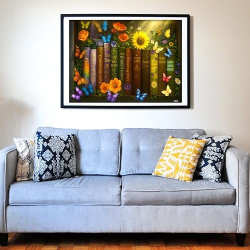 Think2Master Enchanted Library 500 Pieces Very Large Pieces Jigsaw Puzzle: 13+ Adults & Seniors. Magical Bookshelf with Butterflies & Flowers Botanical Garden. Great Gift. Size: 26.8” X 18.9” - Image 4