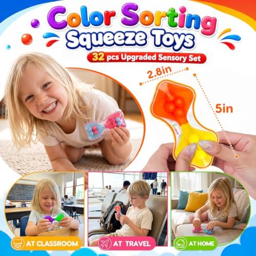 Fidget Toys Bulk for Kids: 32 Pack Quiet Color Sorting Squeeze Toys - Image 6