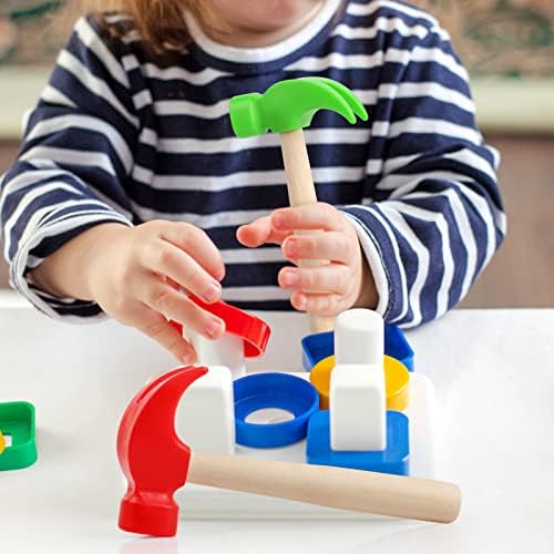 Fowecelt 2 Pack Wooden Hammer Toys Simulation Hammers Maintenance Tools Educational Toys for Kids Birthday Party Games Supplies(Red & Green) - Image 5