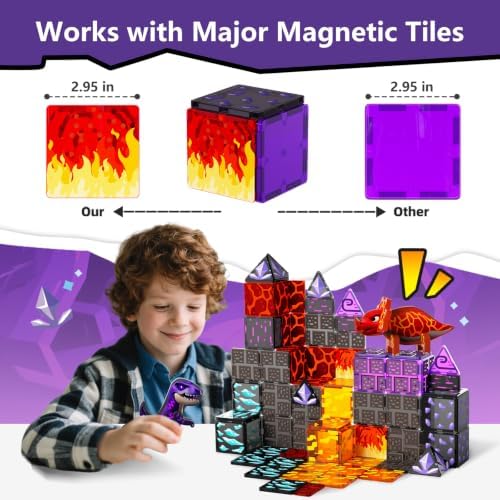 GobiDex Magnetic Tiles Lava & Cave Dinosaur Toys for Kids 3-5 5-7 - Image 3