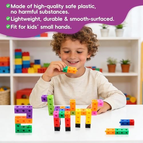 200 Pcs Math Linking Cubes - 10 Colors Connecting Counting Snap Blocks, Math Manipulatives for Early Math & Construction, Educational Toy for Preschool, Kindergarten, Homeschool - Image 4