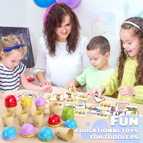 Ice Cream Color Sorting Toys for Toddlers, Montessori Learning Toys with ABC Letter Recognition Flash Cards for Preschool Kids (Alphabet) - Image 6