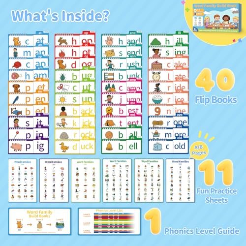 Phonics Flash Cards & Word Family Build Book Fun Kids Flip Books - Image 4