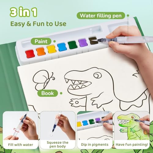 JoyCat Paint with Water Coloring Books for Toddlers (Dinosaur & Vehicle) - Image 3