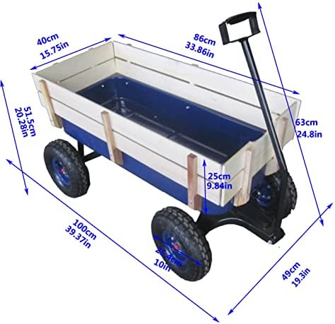 Heavy Duty Kid Wagons for Kids All Terrain Wagon Removable Wooden Wagons, Folding Wagons for Kids Gift, Christmas, Halloween, Back to School (Blue) - Image 2