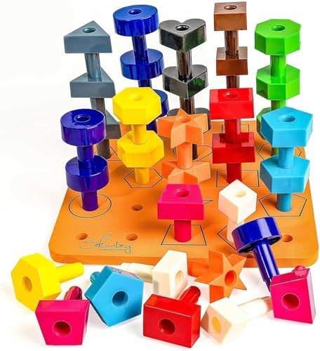 Skoolzy Peg Board Set, Montessori, 38 Pc Plastic w/Shapes, Ages 2+ by Skoolzy