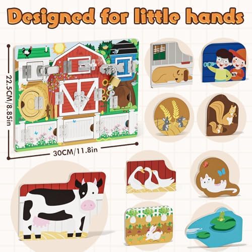 Wooden Latches Busy Board, Farm Montessori Sensory Toys Gift for kids - Image 2