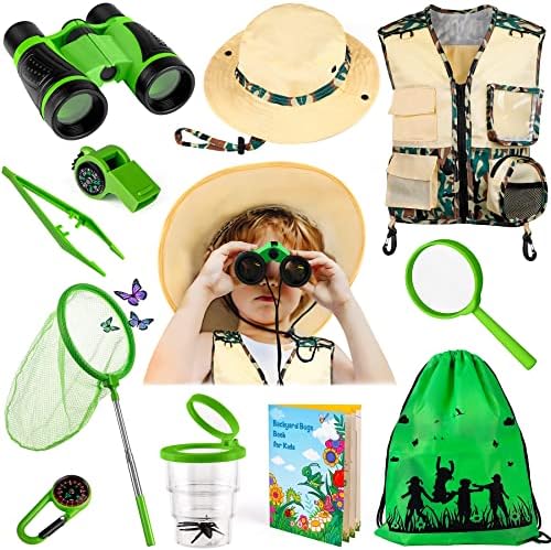INNOCHEER Kids Explorer Kit & Bug Catcher Kit & Safari Costume Kit, Outdoor Exploration Set with Hat, Vest, Butterfly Net and Bugs Book for Boys Girls 3-12 Years Old (Camouflage Green) by INNOCHEER
