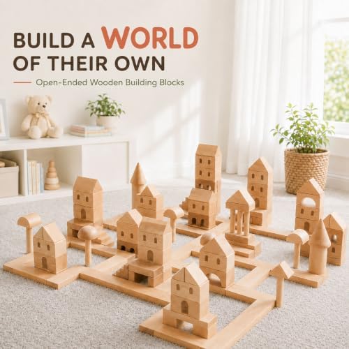 155-Piece Wooden Building Blocks Set with Storage Bag - Image 3