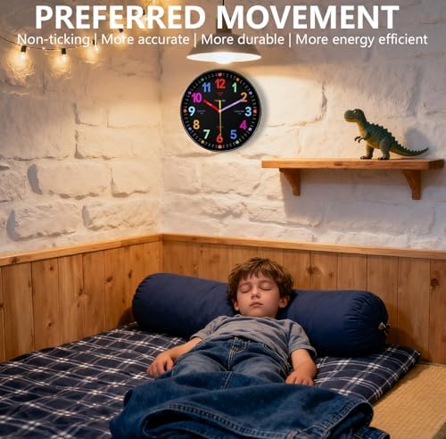 Learning Wall Clock, 12 Inch Classroom Clock, Battery Operated Silent Analog Wall Clocks for Bedroom Classroom Decor, Homeschool Supplies Telling Time Teaching Clocks for Kids, Black - Image 4