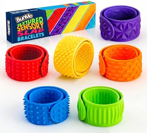 BUNMO Sensory Slap Bracelets – 6 Pack, Textured Sensory Bracelet Fidget Toys for Boys & Girls - Sensory Toys for Kids 3+ by BunMo