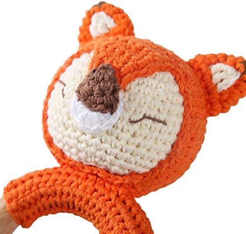 Wooden Baby Rattle Crochet Fox Baby Toys Handmade Newborn Toy Early Development Grips Stuffed Animal Organic Rattle - Image 5