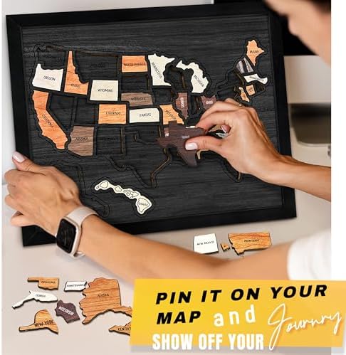 flinelife USA Travel Map, 13x11, Wooden USA Map Puzzle, Perfect For Couples and Families Gift - Image 3