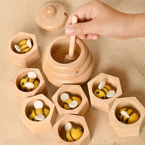 Sorting Stacking Wooden Toys for Toddlers, Wood Bee Hive - Image 2