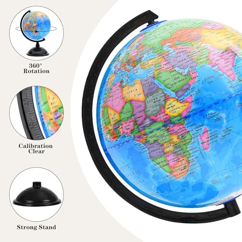 World Globe for Kids Learning - 8 inch Interactive Earth Globe with Stand for children Educational Geography, Spinning World Globes Map Decorative Kids Room, Classroom, Desk, Office, Home - Image 3