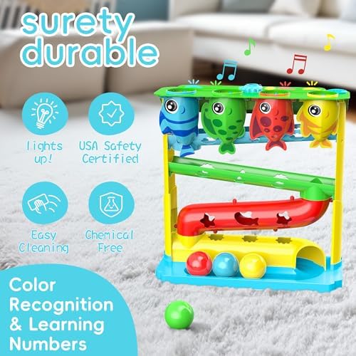 Ball Drop Toy for 1, 2 Years Old Boys & Girls, Interactive Toddler toy with Lights, Music & Water Spray, Montessori STEM Learning Toys for 9-18 Months, Infant Early Development Gift (Blue) - Image 3