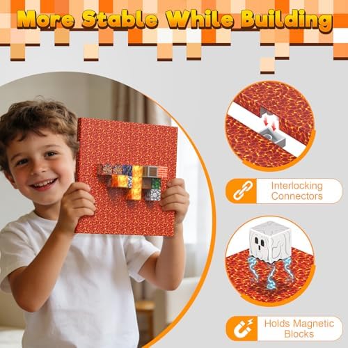 4PCS Magnetic Blocks Base Plates for Kids, 4" x 4" Strong Grip Base (Lava) - Image 2