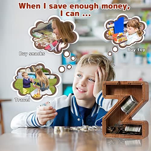 Personalized 12" Extra Large Wooden Letter Piggy Bank for Kids Boys Girls, (Laser Engraved Name) Custom Initial Letter Shape Piggy Bank, Alphabet Coin Bank Grandchildren Birthday - Image 5