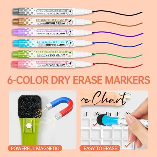 Magnetic Dry Erase Acrylic Chore & Weekly Calendar Set for Fridge, Refrigerator Visual Color-Block Design with 6 Color Erasable Magnetic Markers, Ideal for Kitchen Meal Planner & Family Work Task - Image 5