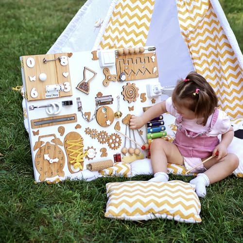 Busy board for 1 2 3 year old, montessori toy, wooden sensory activity board, fidget busyboard, toddler wall toy, birthday gift, baby shower present, educational toy, personalized activity board - Image 3