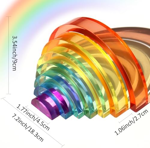 Dinhon Acrylic Rainbow Blocks Set - 7 Colors Graduated Arch Blocks, Gem Rainbow Stacker Toy for 1 2 3 4 5 Years Old Boys Girls Gift, Creative Building & Sensory Decorative Birthday Toy - Image 6