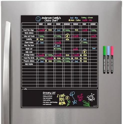 Magnetic Dry Erase Chore Chart for Adults & Kids, 17" x 12" - Black by cinch