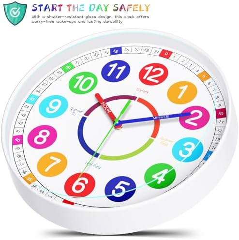 Kids Wall Clock - Non-Ticking, Battery-Operated Time Teaching Clock for Kids, Ideal for Children’s Bedrooms, Playrooms, and Stylish Home Décor – White, 10 Inch - Image 2