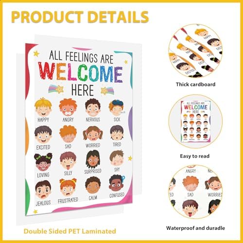 BIZIBAFF Feelings Chart Poster for Kids Toddlers - Emotions Learning Poster Educational Preschool Posters for Classroom Bulletin Board Decorations Back To School Teacher Supplies - Image 4