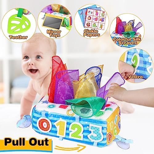 Baby Tissue Box Toy, Soft Montessori Tissue Box Baby Toys 6 to 12 Months, High Contrast Crinkle Paper Sensory Silk Scarves Toys for 1 Year Old Boys Girls Kids Early Learning Gifts - Image 2