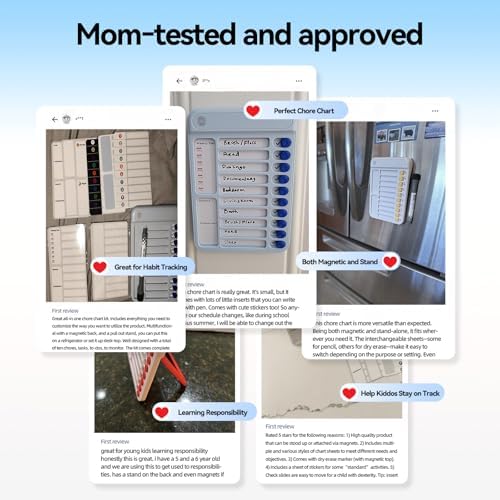 Magnetic Chore Chart Board with Sliders 19 Personalizable Sheets and Marker, Magnetic Fridge Whiteboard for Checklist Chore Chart for Multiple Kids, Daily Routine Chart for Habit Tracker - Blue - Image 4