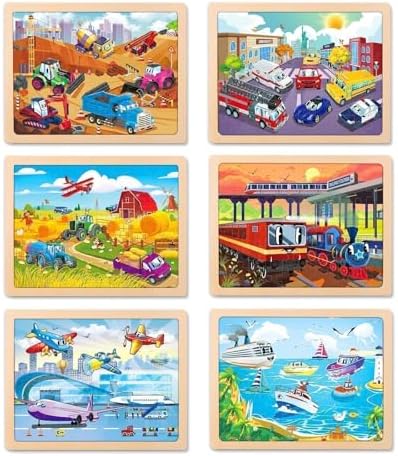 Wooden Puzzles for Toddlers 3-5,6 in 1 Jigsaw Wooden Solar System Puzzles for Ages 4-6,Preschool Educational Brain Toys Gifts for Boys and Girls 2 4 3 5 Year Old（Vehicle） - Image 6
