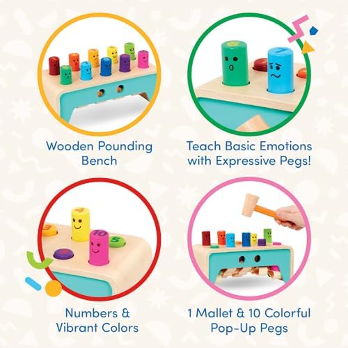 Battat Wooden Pounding Bench Toy with Mallet, Pound & Count Bench - Image 3