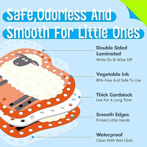 SpriteGru 9 Pieces Kids Lacing Cards, Double Sided Sewing Cards in 9 Farm Themed Cards with 9 Colorful Laces, Imagination Development Lacing Toys Games for Children Educational and Learning Activity - Image 3
