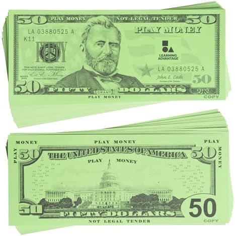 Learning Advantage Fifty Dollar Play Bills, Set of 50 Paper Bills by LEARNINGADVANTAGE