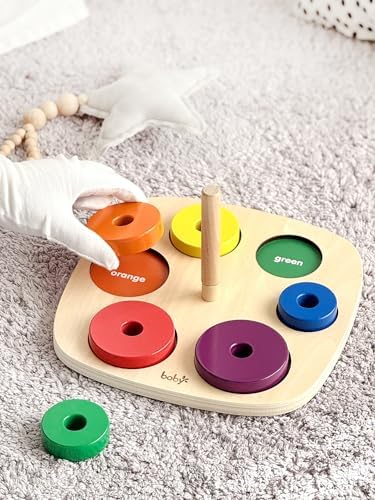 Dailyfunn Montessori Toys Wooden Rainbow Ring Stacker Color Size Learning Sorting Stacking Toy for Toddlers 1-3 Years Old - Image 5