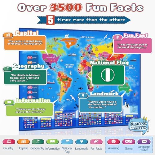 Bilingual Interactive Kids Talking World Map & Dinosaur Poster for Learning - Image 2