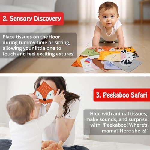 Urban Kiddy™ My First Animal Crate | Sensory Baby Tissue Toy Box, Montessori Toys for Infants & Toddlers, Imaginary Play, Colorful Crinkle Textured Pull Scarves, Educational Preschool Learning - Image 4
