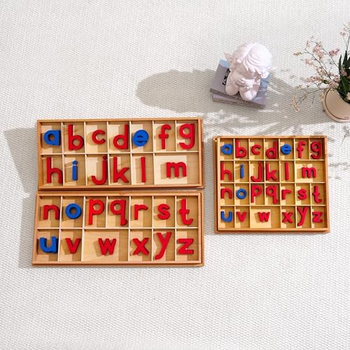 Premium Wooden Movable Alphabet 15in 2.5 lbs,155 Lowercase Letters with Beechwood Box,Montessori Toys Red Blue Letters for First Writing Reading Homeschool Language Material Small Movable Alphabet - Image 2