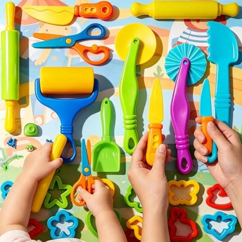Dough Tools Set for Kids – 17 Pieces Modeling Clay Tools with Rollers & Cutters – Toddler Craft Playdough Accessories for Preschool Learning Activities - Image 3
