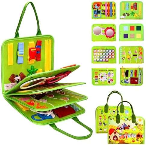 JHkim Busy Board Montessori Toys, Birthday Gifts for Boys Girls, Autism Sensory Travel Toy, Educational Activity Busy Book Board, Learning Fine Motor Skills Toys, Green by JHkim