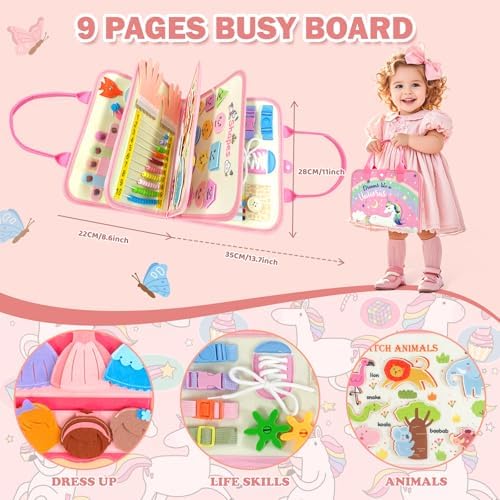Aurasys Toddler Busy Board Montessori Travel Toy for Girls (Pink) - Image 2