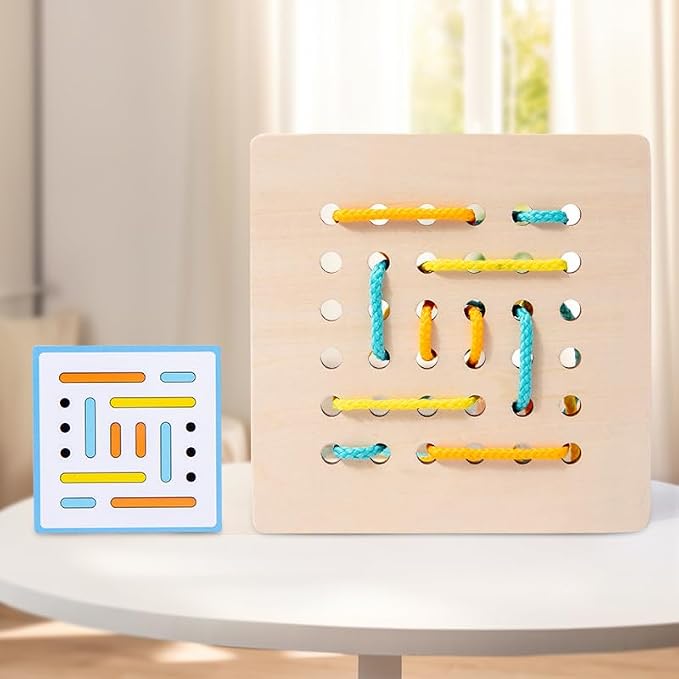 EduLand Montessori Montessori Practical Life Montessori-Inspired Sewing Lacing Weaving Wooden Boards with Lacing Ropes Pattern Cards Montessori Sewing Boards for 2 3 4 5 6 7 8 Years Old Toy Gift Set - Image 6
