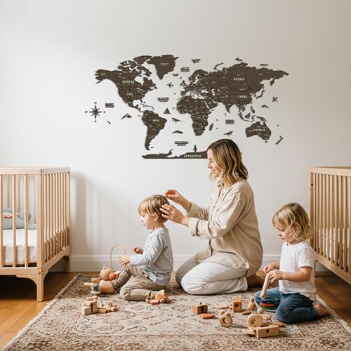 Colorfull Worlds, Multilayer 3D Wooden World Map, Travel Map States and Capitals, Wall Decor For New House, Gift For Travelers, Office Decor, Educational Activity for Children (M, Betül) - Image 2
